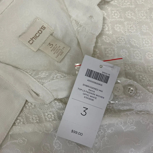 NWT Chicos Button Up Shirt Womens Size 3 XL 16 Optic White Maya Woven Sheer - Picture 7 of 14